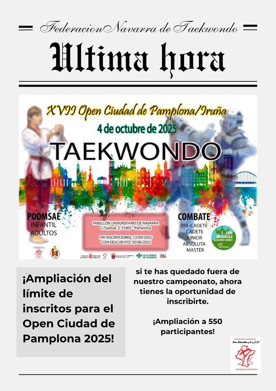 AMPLIACION INSCRIPCIONES OPEN CIUDAD DE PAMPLONA 2025